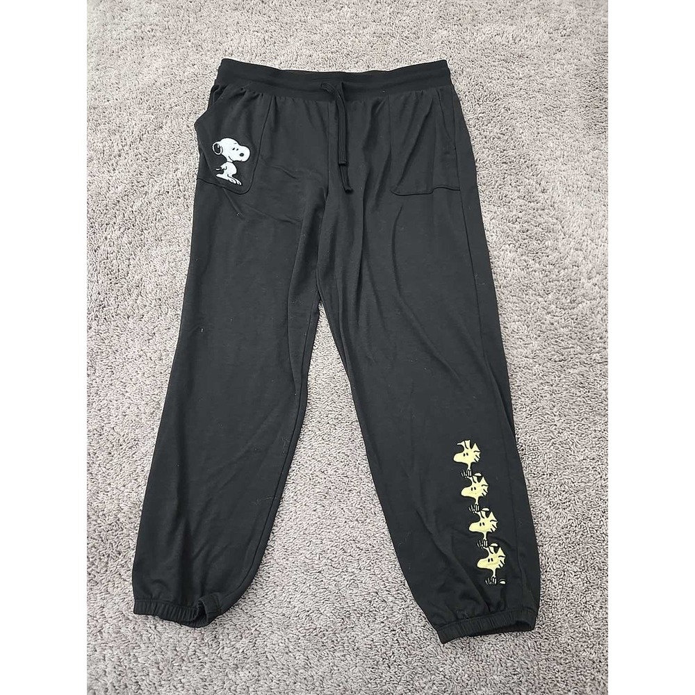 Peanuts Snoopy and Woodstock Pajama‎ Pants Mens L Black Joggers Sleepwear